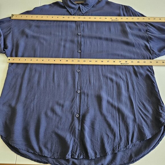 Lola Made In Italy Top Womens S Navy Buttons LS Lightweight Oversized Viscose - Picture 4 of 15